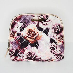 Betsey Johnson Large Cosmetic Bag Makeup White Floral Bouquet Roses New